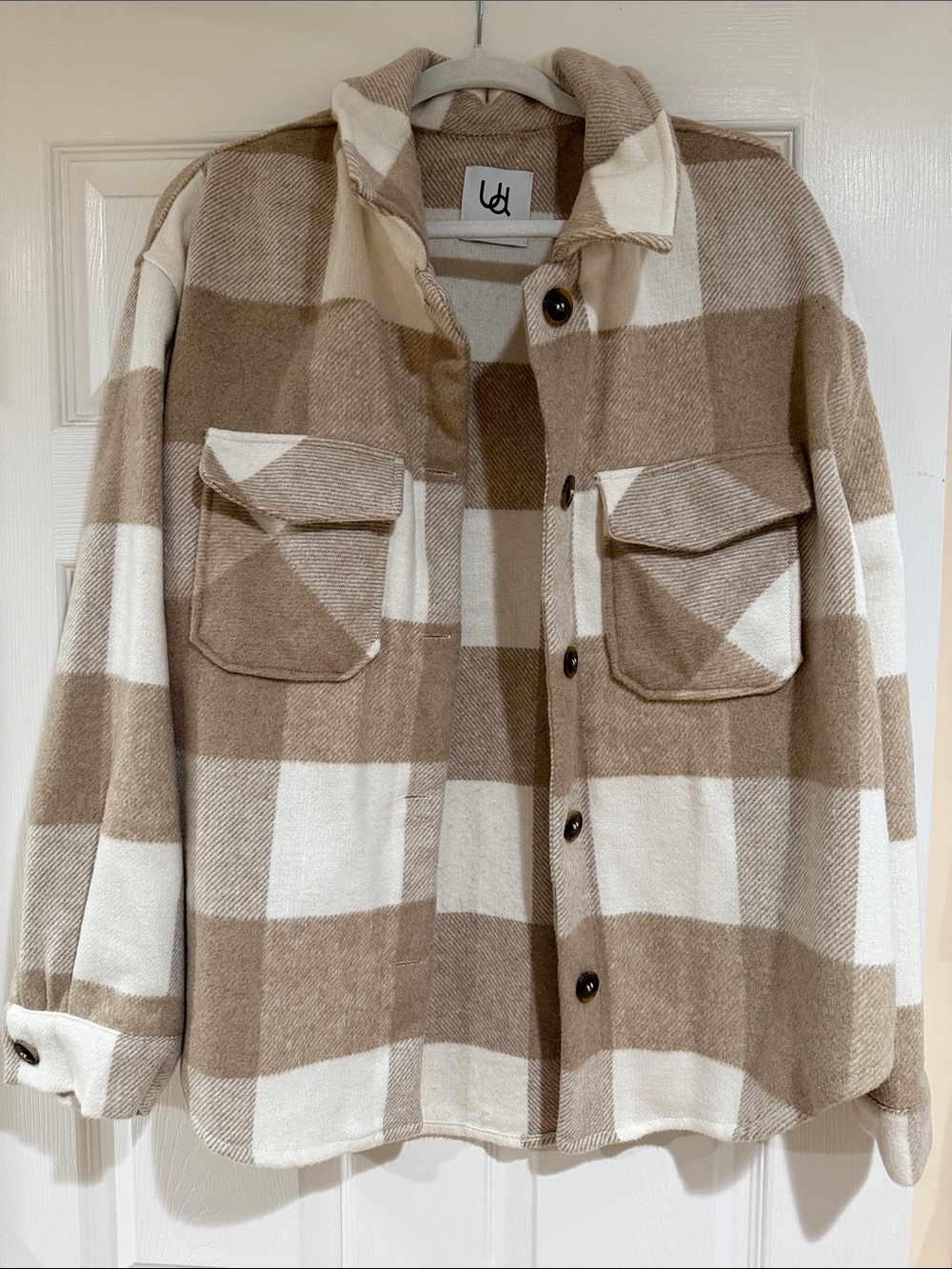 Neutral Plaid Shacket Jacket - Beige & Cream